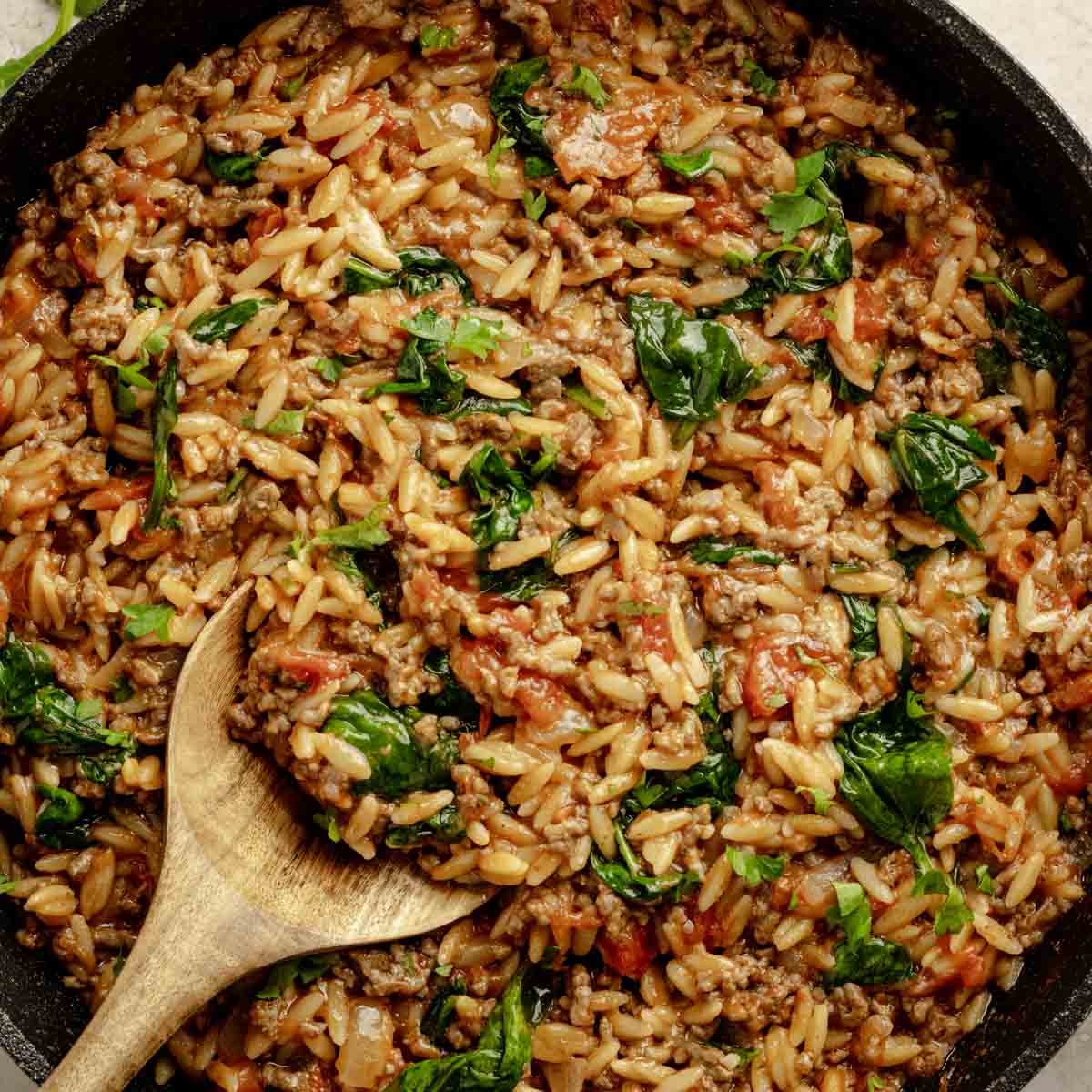 Ground Beef Orzo Skillet