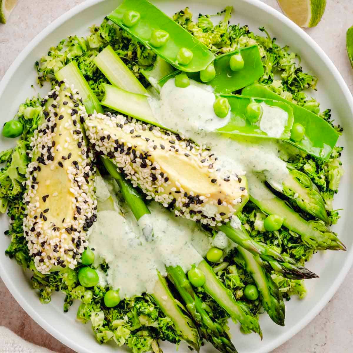 Healthy Warm Broccoli ‘Rice’ Salad with Asparagus