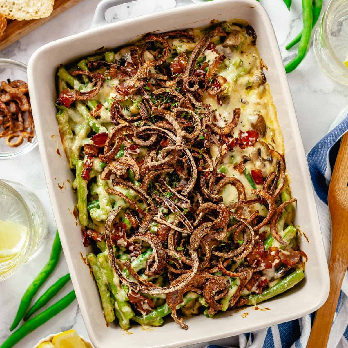 Cheesy Green Bean Casserole with Bacon
