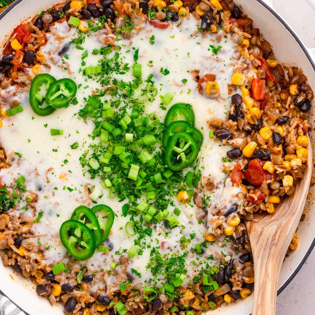 Mexican Lentils, Beans and Rice Skillet