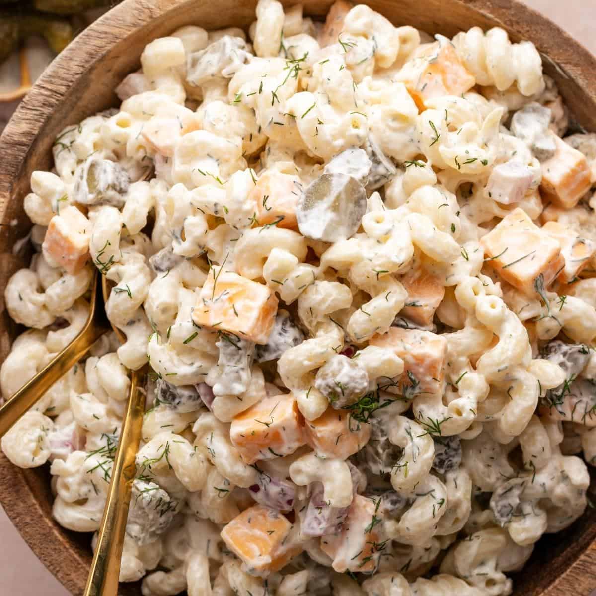 Creamy Pasta Salad with Cheese and Pickles