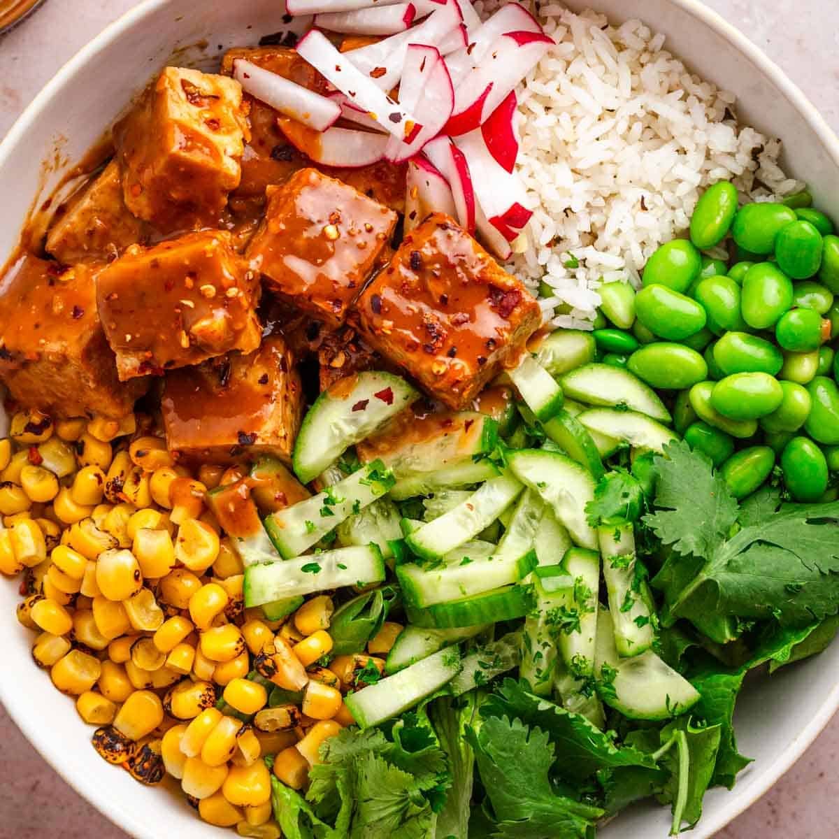 Vegan Tofu Bowls With Peanut Sauce