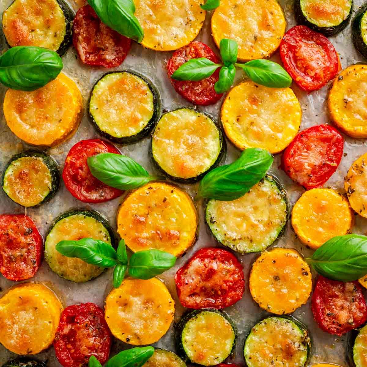 Roasted Garlic-Parmesan Zucchini, Squash and Tomatoes