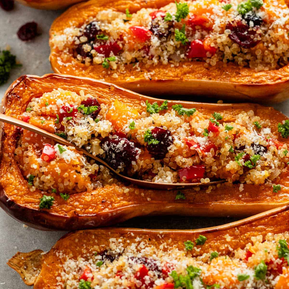 Roasted Butternut Squash Stuffed With Quinoa