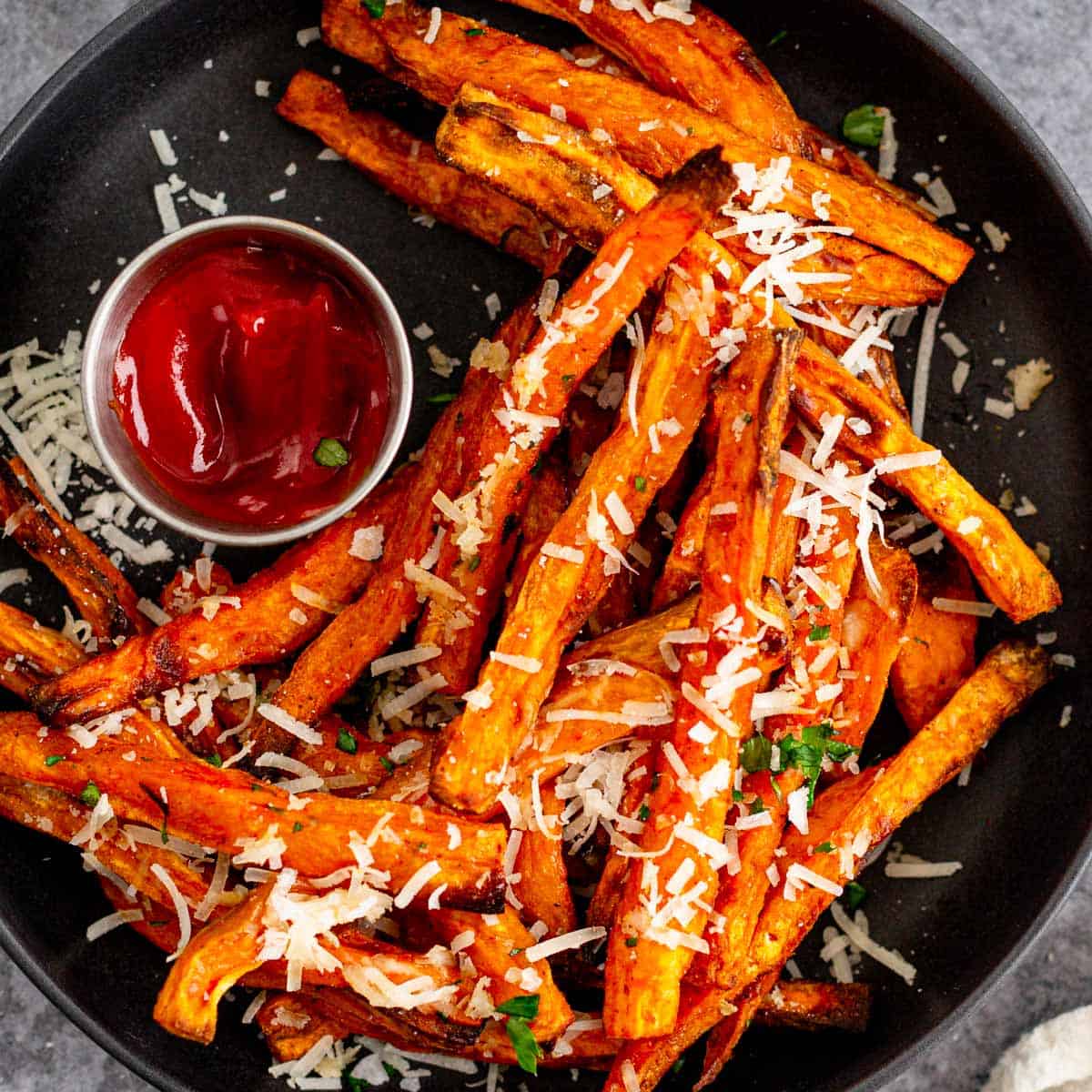 Homemade Baked Sweet Potato Fries With Parmesan