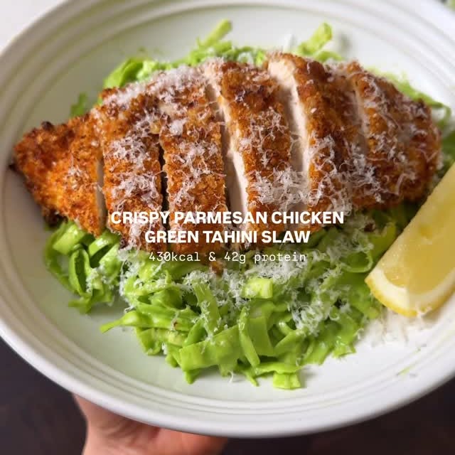 Crispy Parmesan Chicken & Green Tahini Slaw