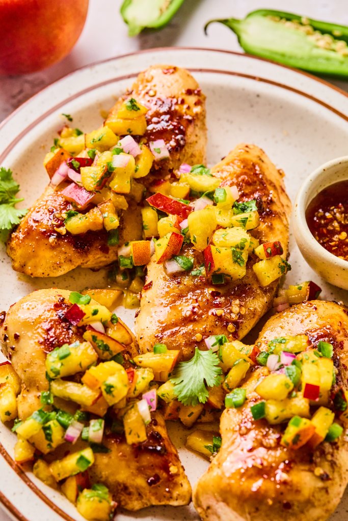 Grilled Hot Honey Chicken with Fresh Peach Salsa