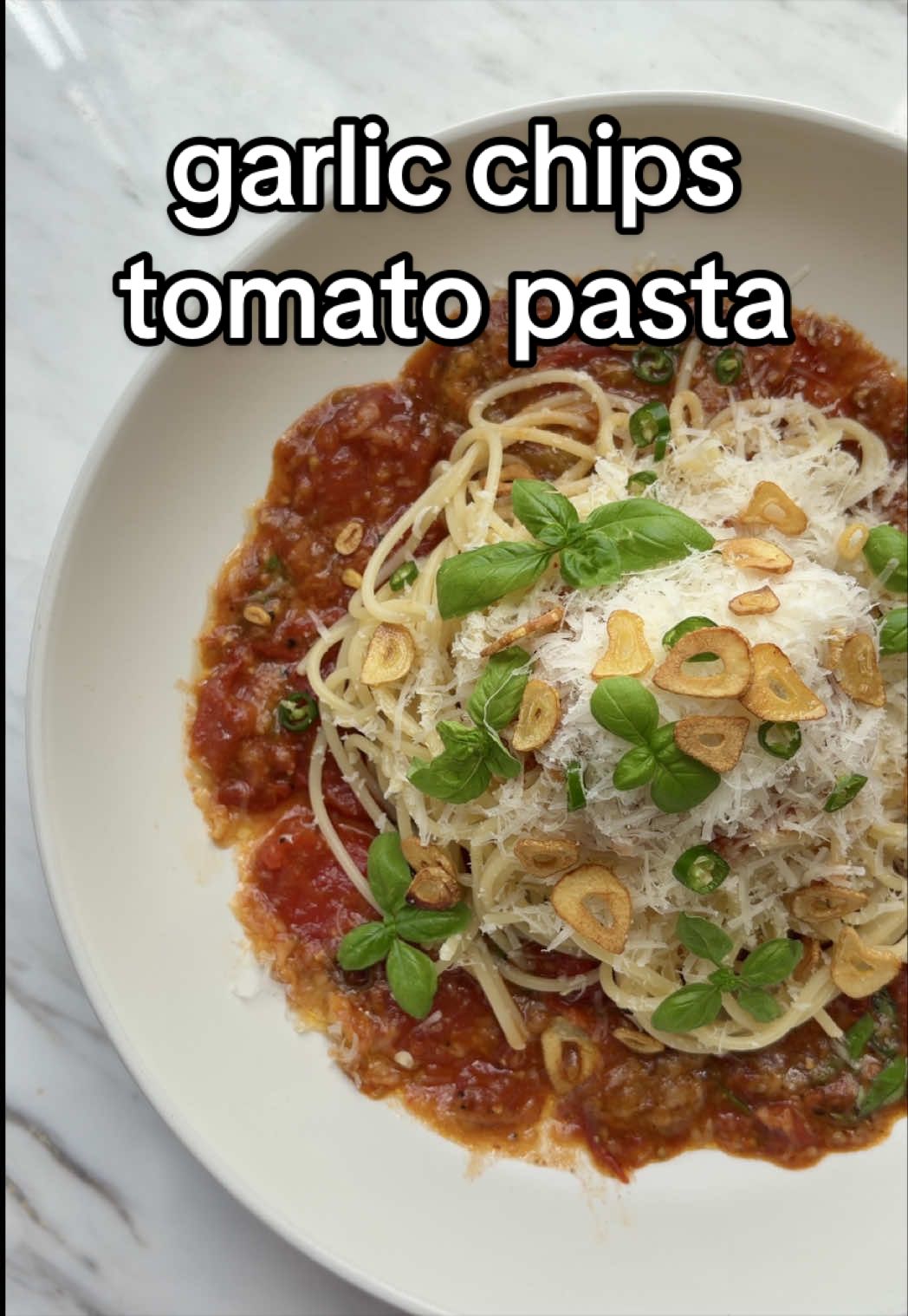 Roasted Tomato Pasta with Garlic Chips