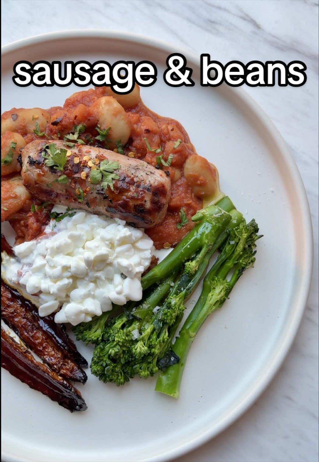 Tomato Beans with Sausage and Glazed Carrots