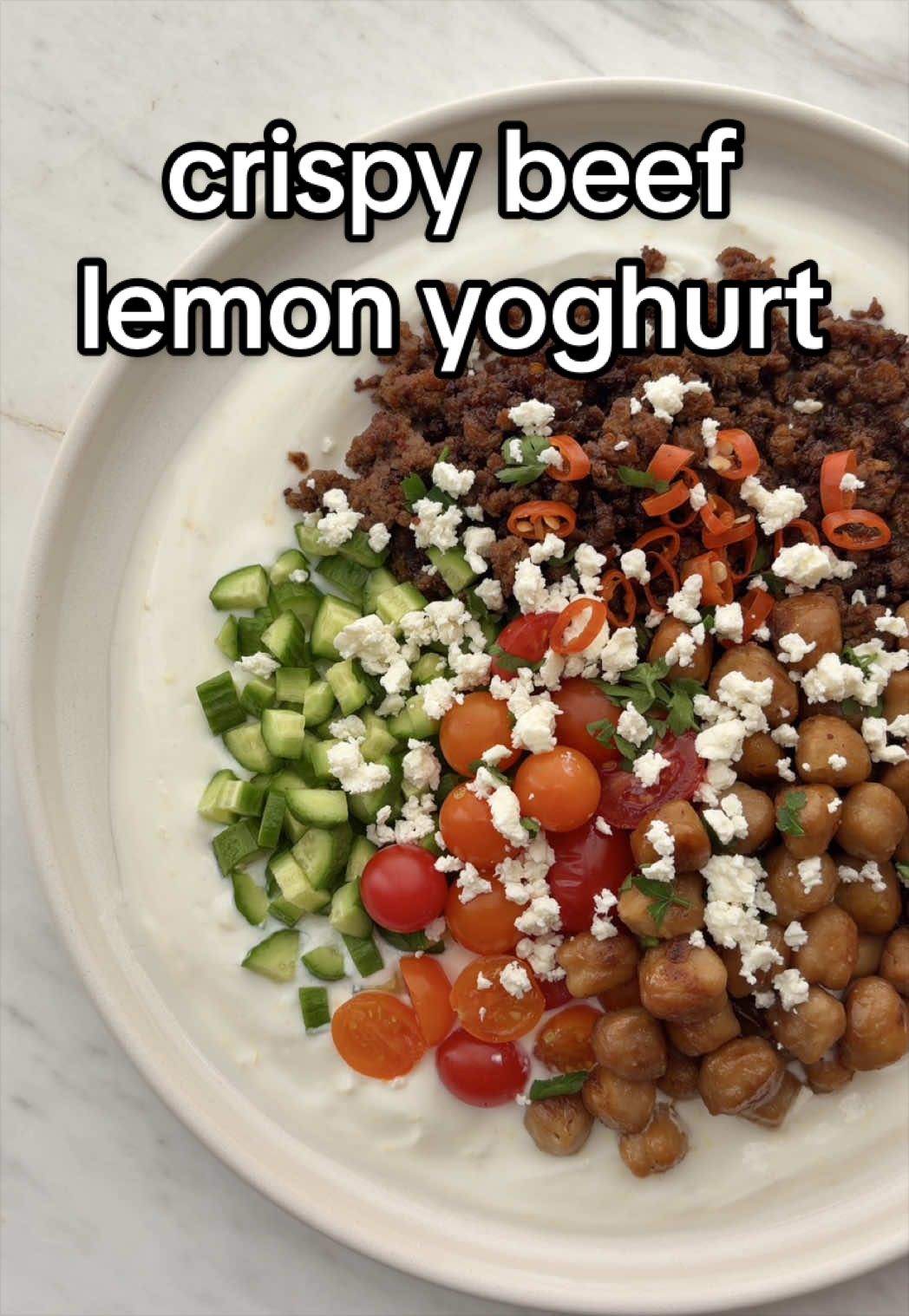 Crispy Harissa Beef on Lemon Yoghurt