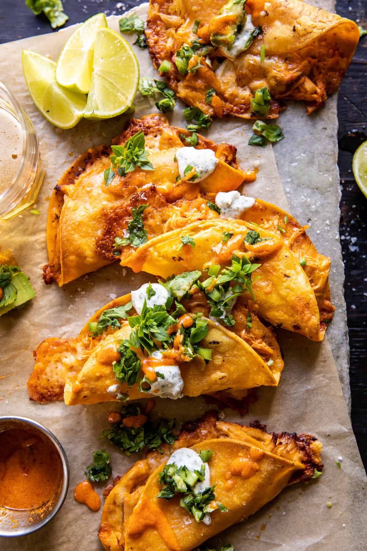 Crockpot Crispy Buffalo Chicken Tacos with Jalapeño Ranch