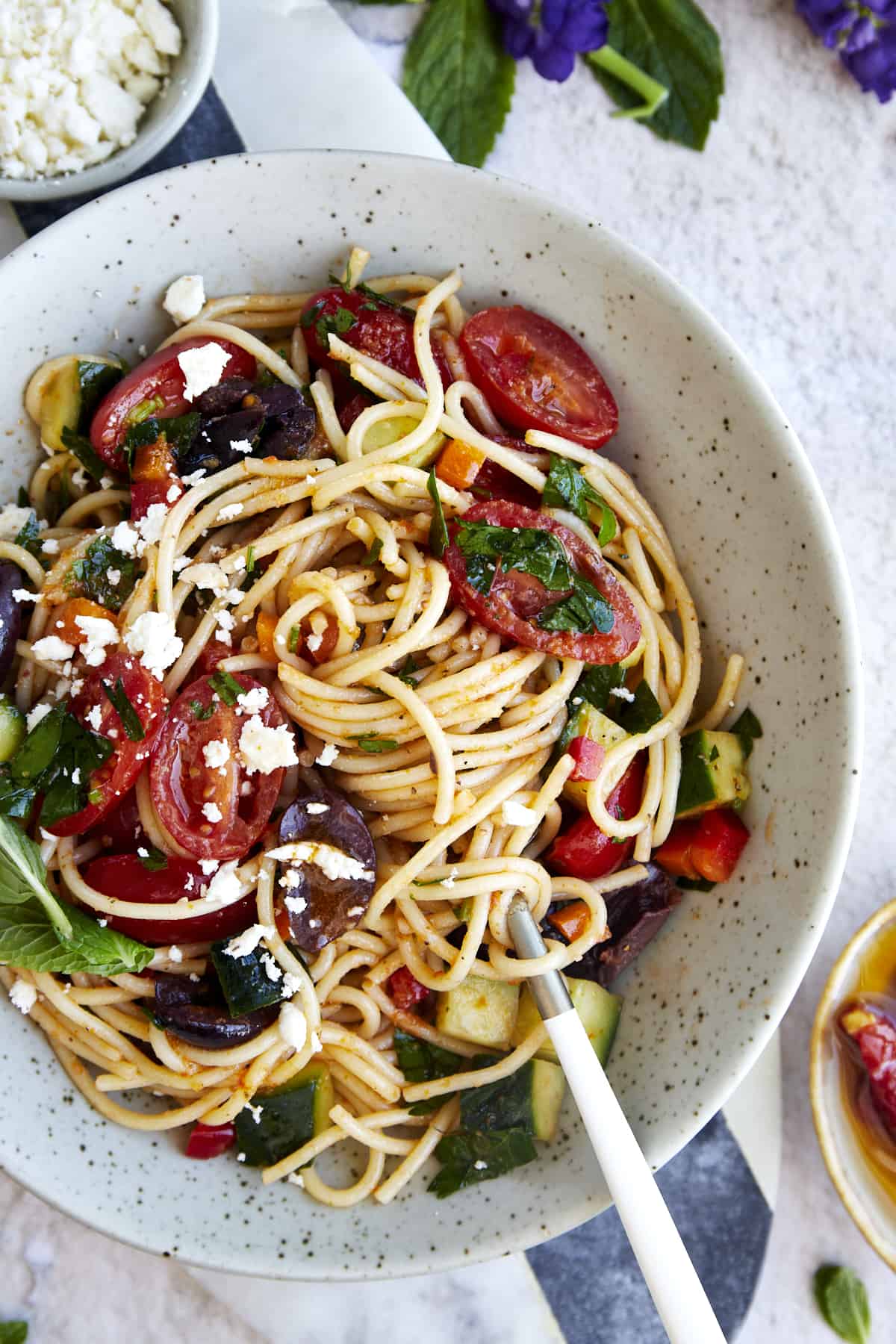 Greek Spaghetti Pasta Salad